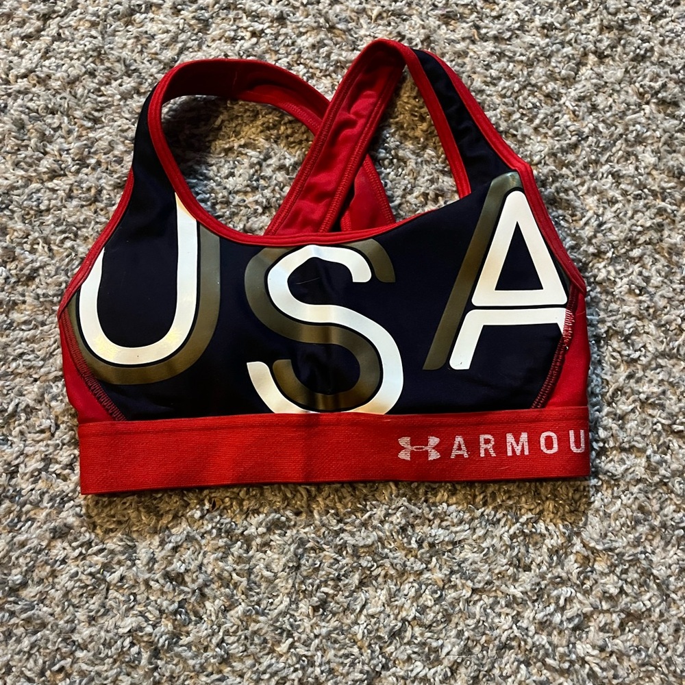 Under Armour Red and Black USA Graphic Racerback Sports Bra